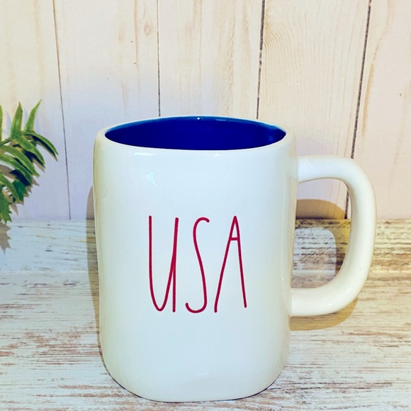 Rae Dunn USA mug with blue interior and red letters - Picture 2 of 7